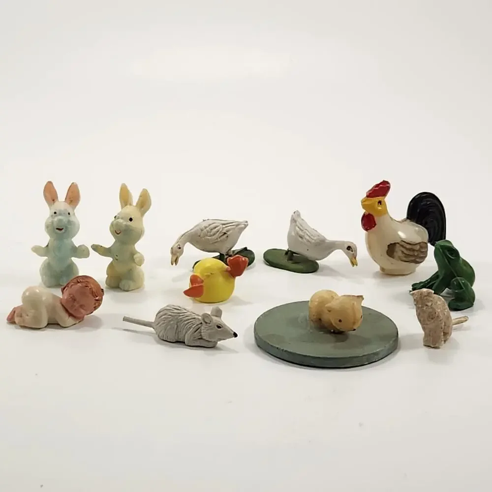 Vintage Miniature Animal Figurine Lot – 12 Pieces | Farm, Forest & Nursery Theme